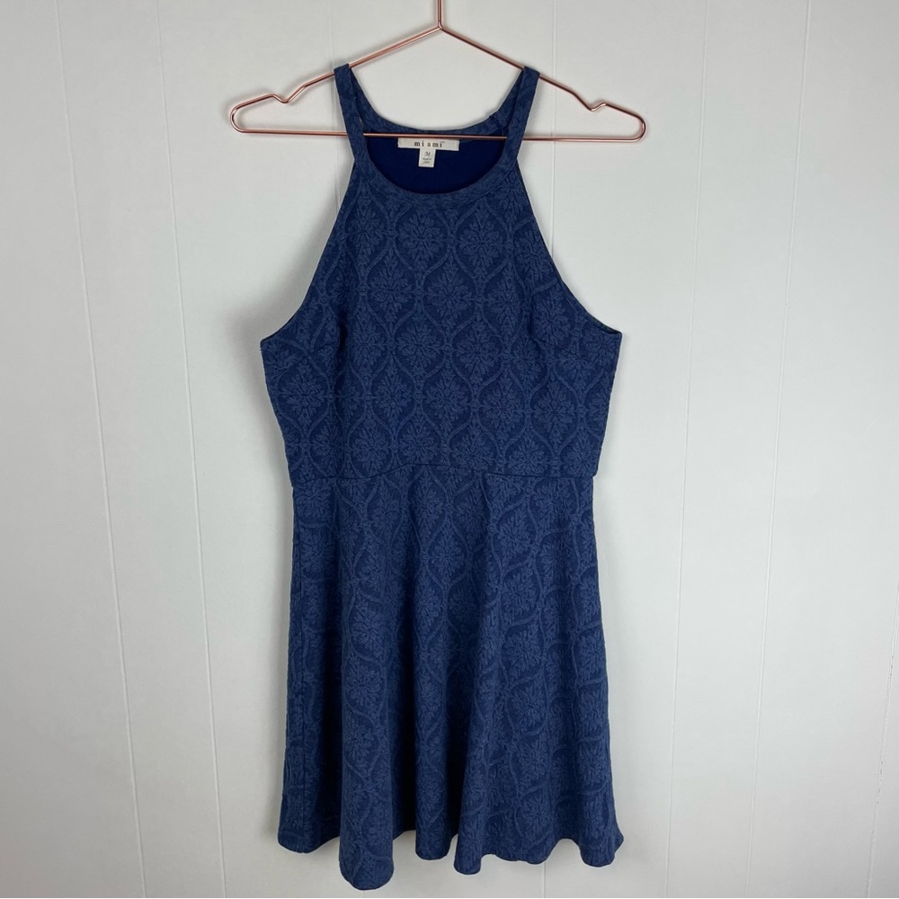 miami Navy Blue Strappy A-Line Printed Skater Dress - Picture 1 of 8